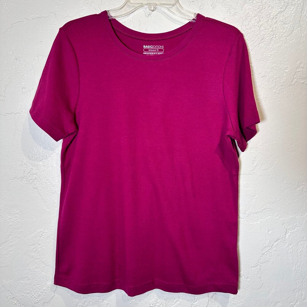 NWOT Basic Editions T-Shirt Medium Plum Purple 100% Cotton Relaxed Fit